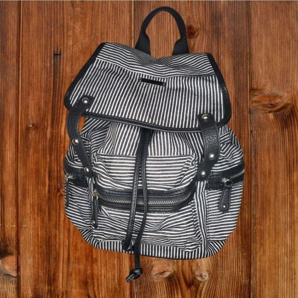 Franco Sarto Handbags - Franco Sarto Blue & White Striped Canvas backpac
